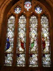 image: 16th century stained glass at St Neot